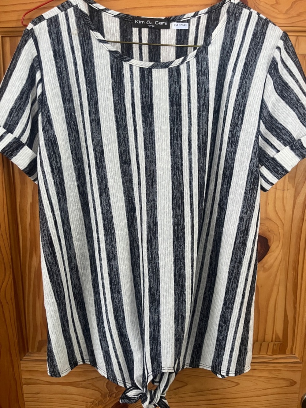 Kim & Cami Black and White Vertical Stripe Tie-Front Top